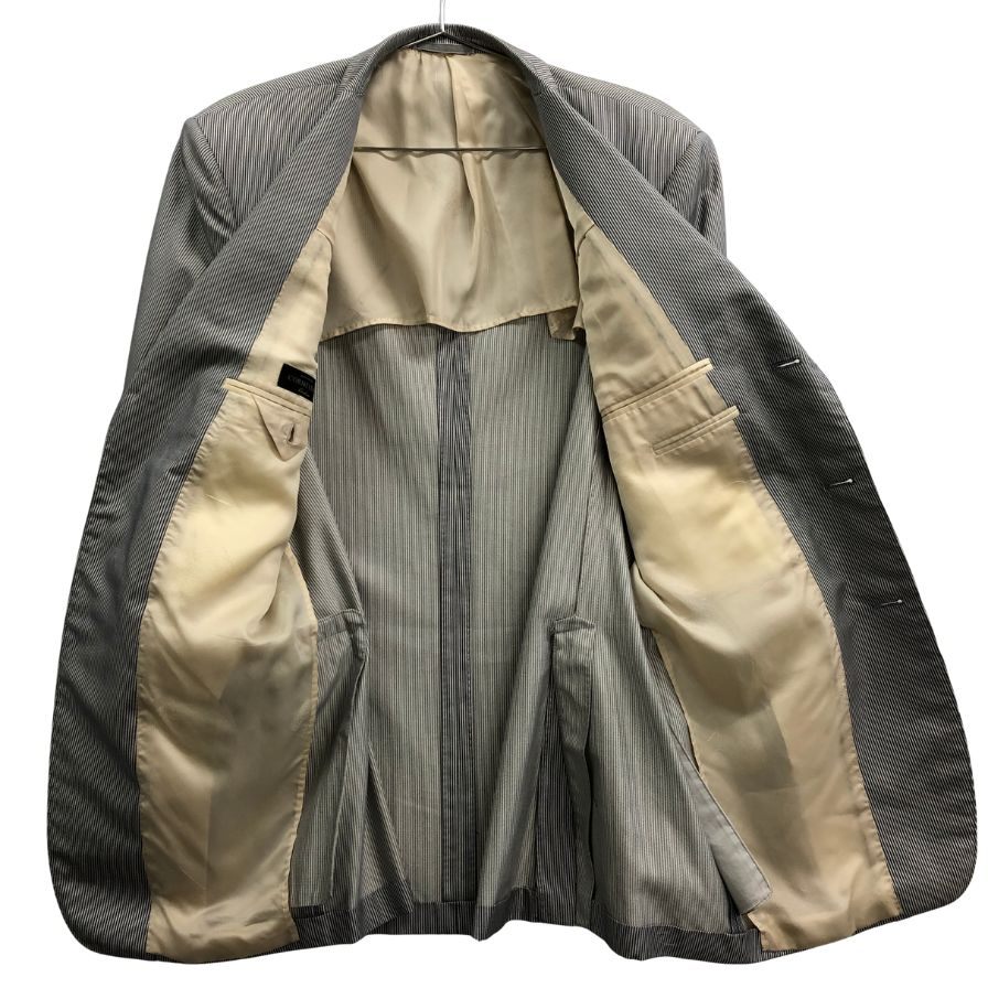 美品◆コルネリアーニ 3つボタン ジャケット ストライプ柄 シルク混 メンズ サイズ50 グレー系 CORNELIANI 【AFB46】