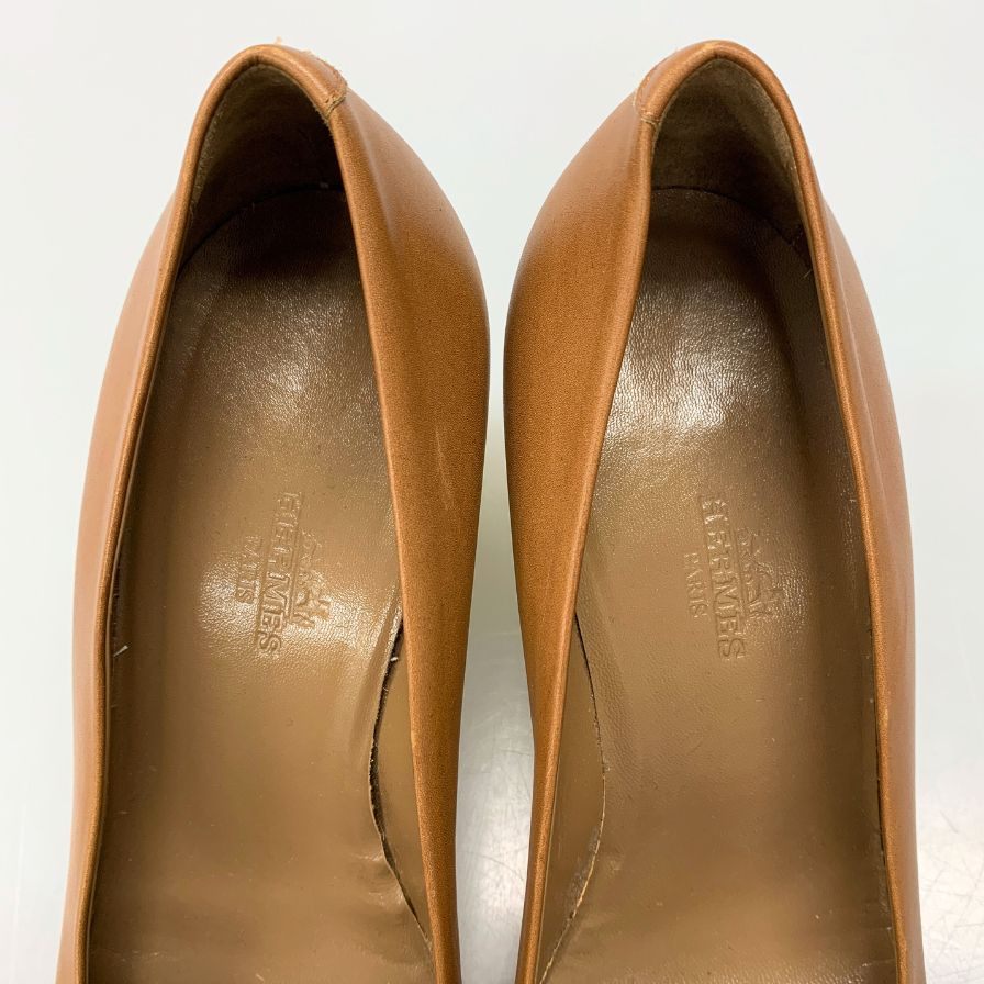 エルメス レザーシューズ パンプス オープントゥ シェーヌダンクル レディース  サイズ36 ブラウン Hermès 約23.0cm【AFC29】