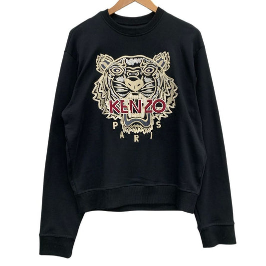 中古◆ケンゾー スウェットトレーナー 21AW タイガー 刺繍 ロゴ クルーネック パイル ブラック メンズ サイズXS KENZO 【AFB3】