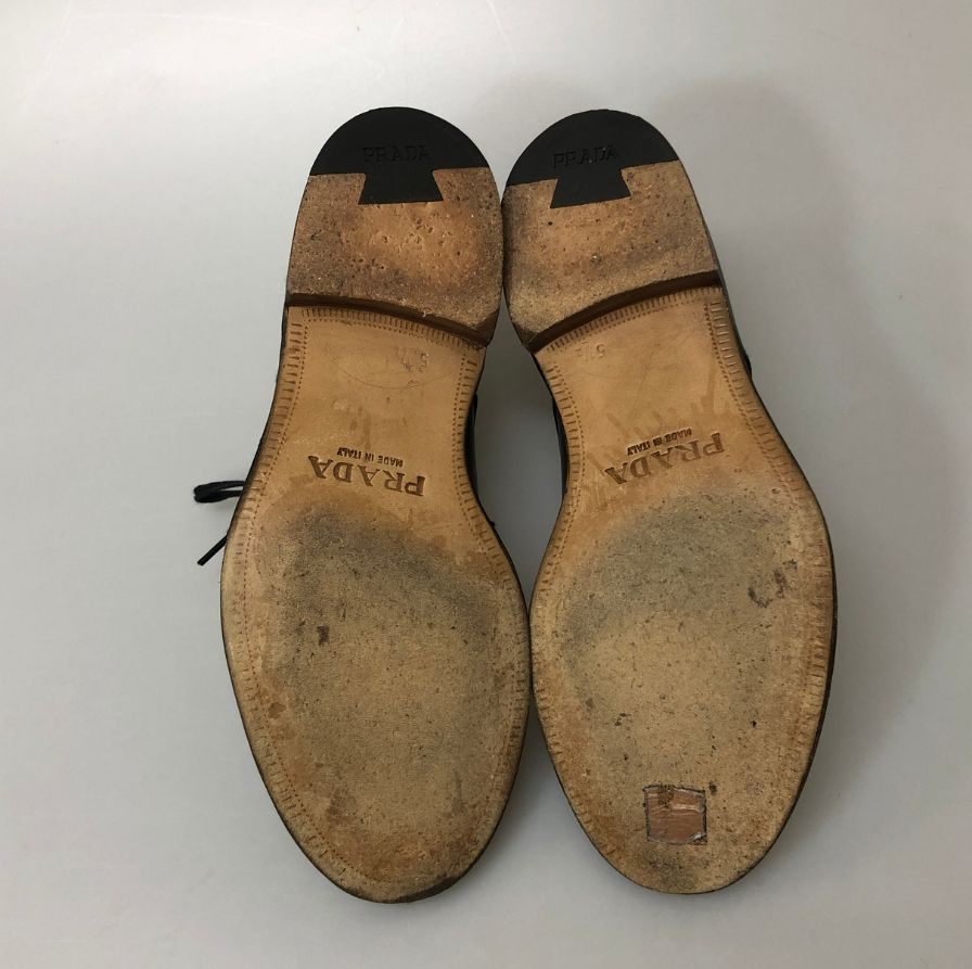 プラダ レザーシューズ プレーントゥ 本革 ブラック メンズ サイズ5.5 PRADA 約24.5cm【AFC30】