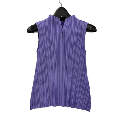 美品◆プリーツプリーズ ノースリーブ カットソー レディース パープル サイズ3 PP53-JK281 PLEATS PLEASE ISSEY MIYAKE 【AFB27】