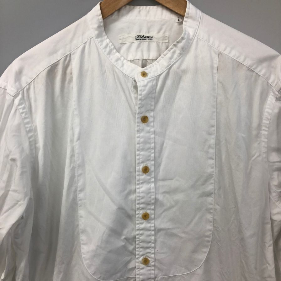 中古◆トキアリ TOKIARI バンドカラー 長袖シャツ 日本製 メンズ 2 ホワイト 時在服飾設計 【AFB20】