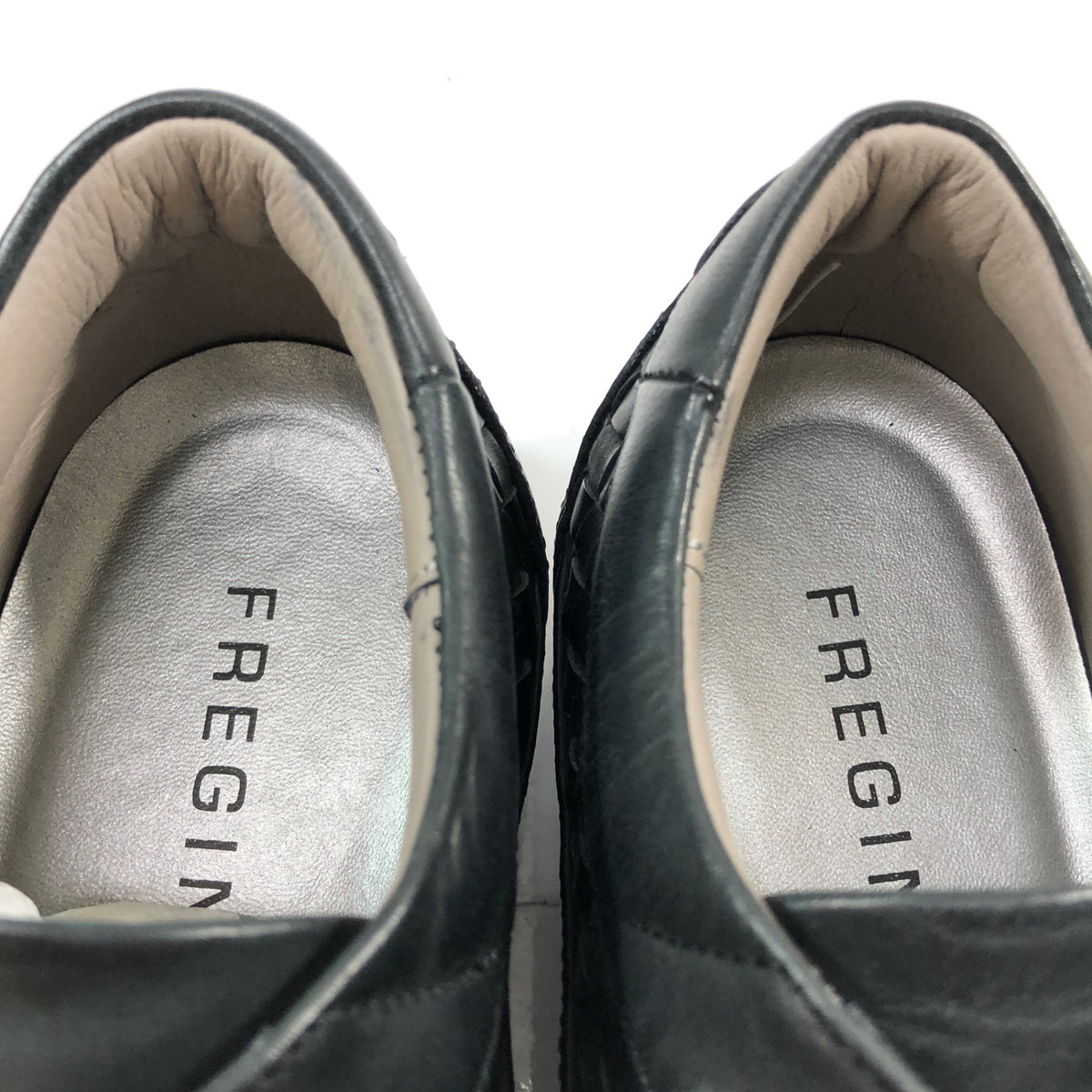 フレジーノ レザースニーカー ブラック 編み込み レディース サイズ24.5EEE FREGINO 約24.5cm【AFD15】
