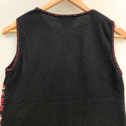美品◆クリスチャンディオール ノースリーブトップス ブティック ジョンガリアーノ期  刺繍  レディース ブラック サイズ2  Christian Dior 【AFB11】