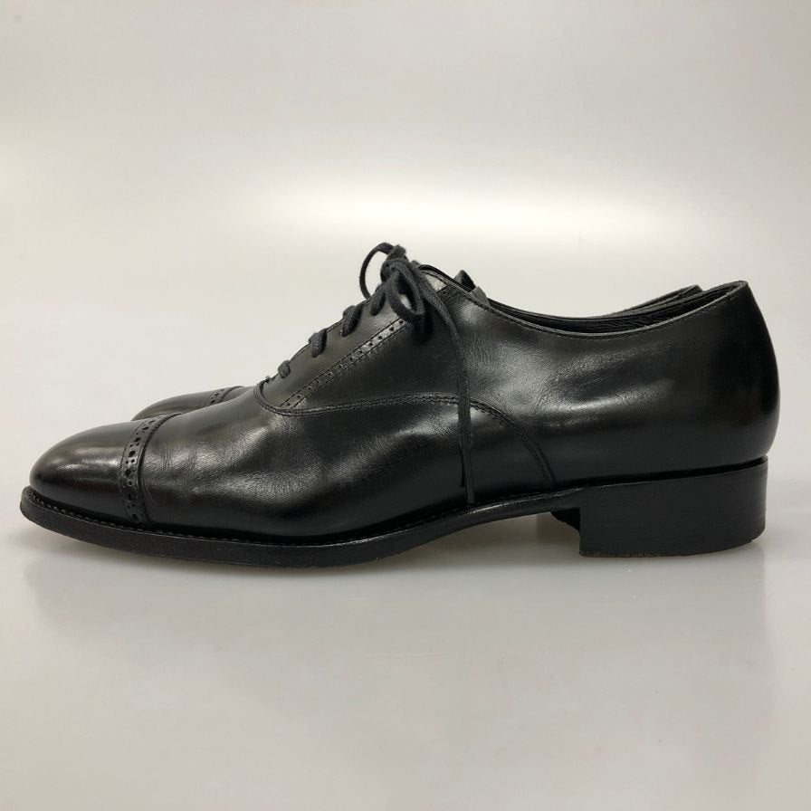 三陽山長 レザーシューズ 弦六郎 パンチドキャップトゥ R2010ラスト メンズ サイズ7.5 ブラック sanyoyamacho GENROKURO 約25.5cm【AFC3】