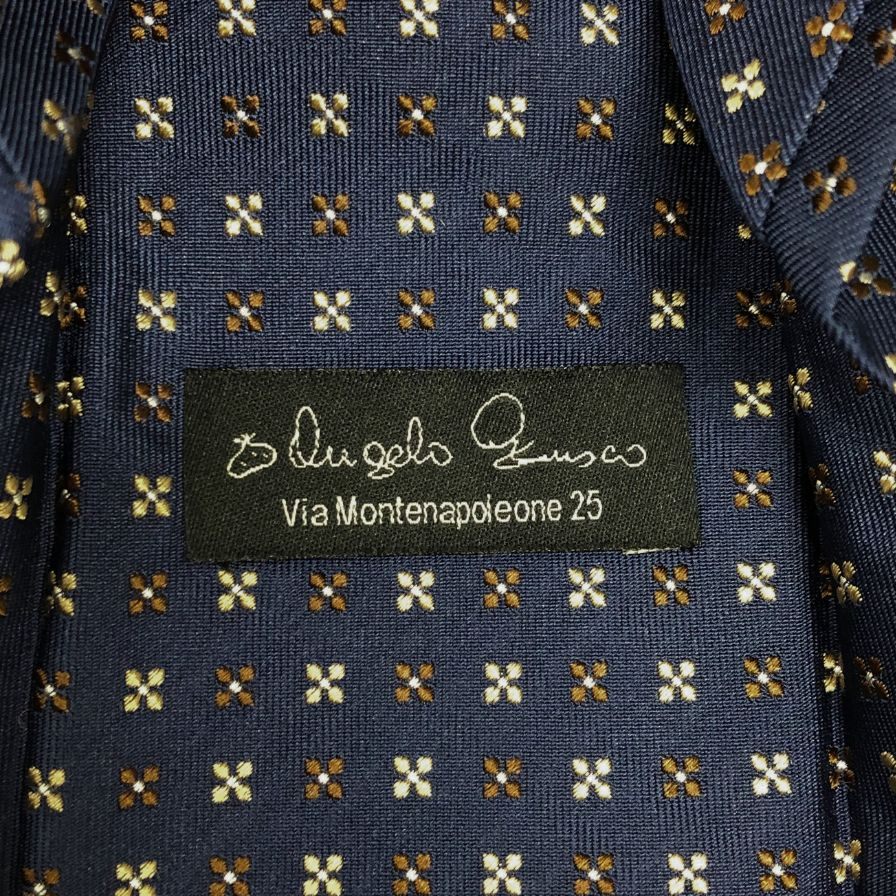 アンジェロフスコ ネクタイ 柄 シルク ネイビー メンズ Angelo Fusco【AFI18】