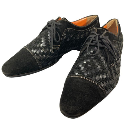 サントーニ スエード レザーコンビ 編み込み ブラック メンズ サイズ5.5 SANTONI 約24.5cm【AFC4】