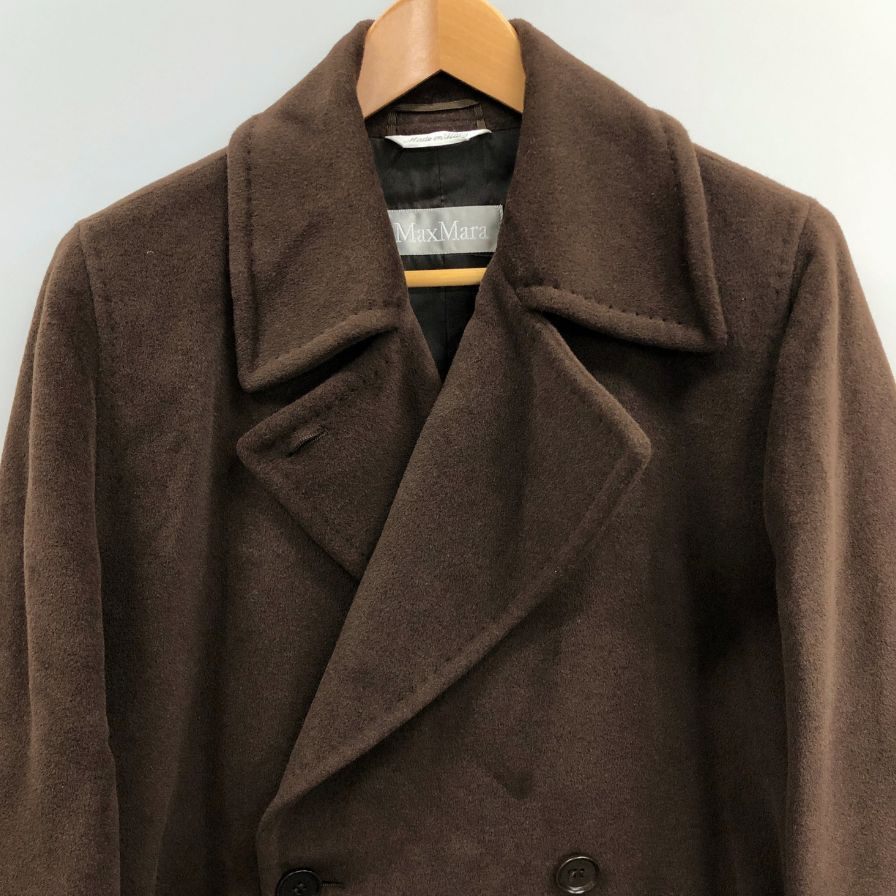 美品◆マックスマーラ チェスターコート アンゴラ ウール ロング丈 ブラウン レディース サイズ42 MaxMara 【AFA12】