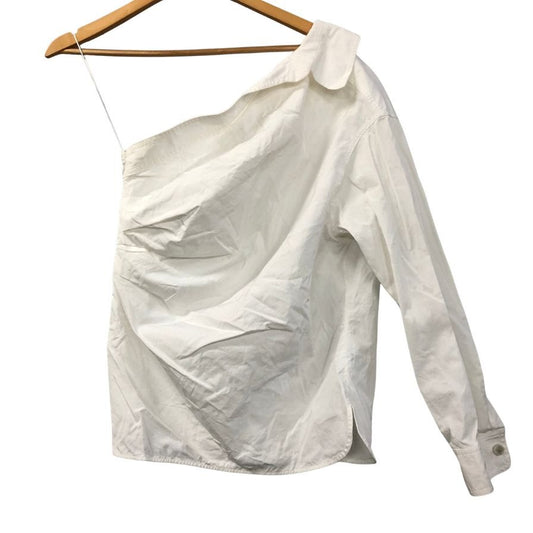 美品◆マックスマーラ ブラウス ワンショルダー コットン カットソー オープンカラー ホワイト レディース サイズ34 MaxMara 【AFB26】