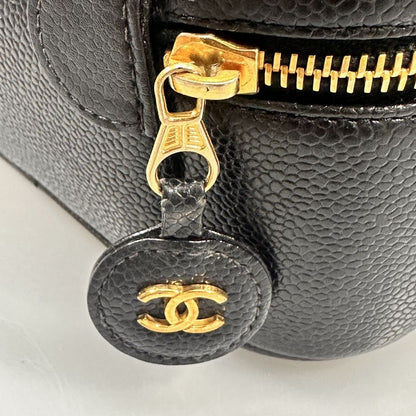 シャネル キャビアスキン バニティバッグ ゴールドジップ ココマーク ブラック CHANEL【AFE4】