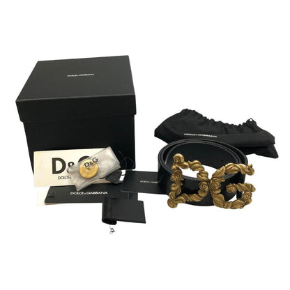 ドルチェ&ガッバーナ レザーベルト ブラック ゴールドバックル ローズ メンズ 84㎝ DOLCE&GABBANA【AFI23】