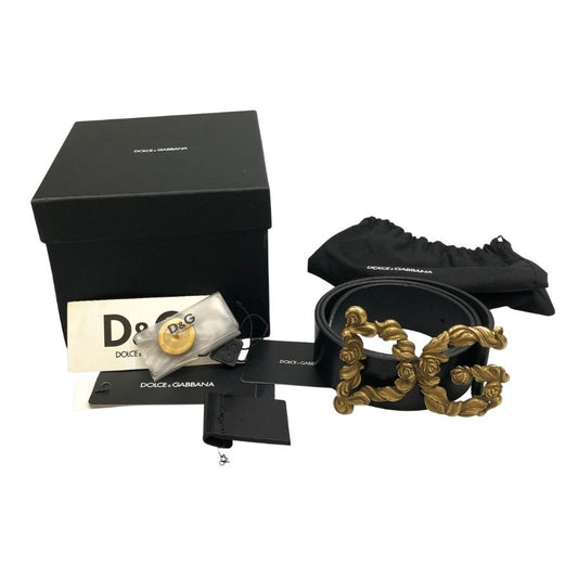 ドルチェ&ガッバーナ レザーベルト ブラック ゴールドバックル ローズ メンズ 84㎝ DOLCE&GABBANA【AFI23】