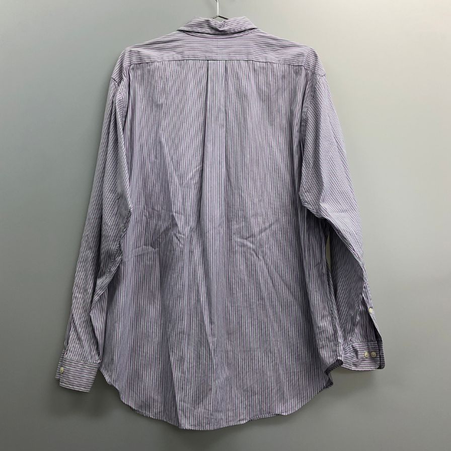 美品◆ラルフローレン ボタンダウンシャツ 90S ストライプ パープル×グリーン メンズ サイズ17 Ralph Lauren 【AFB19】