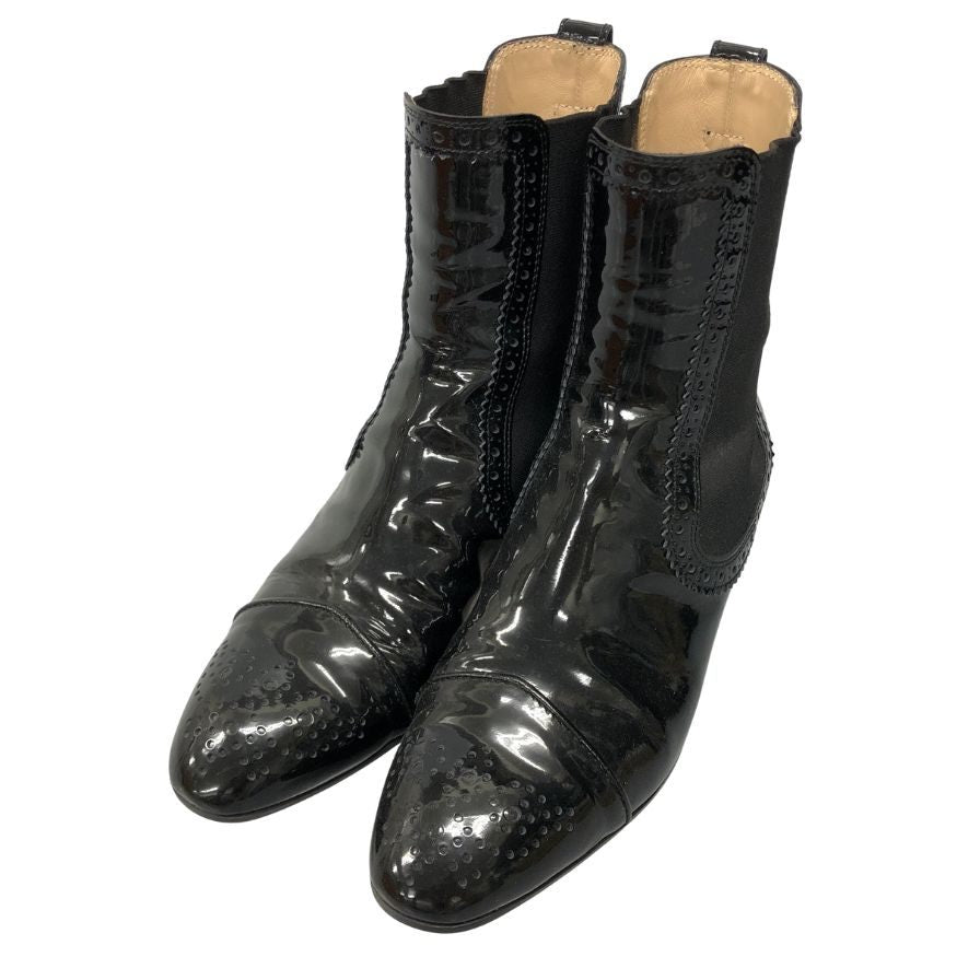 トッズ サイドゴアブーツ メダリオン ガラスレザー レディース ブラック サイズ37.5 TOD'S 約24.0cm【AFD14】