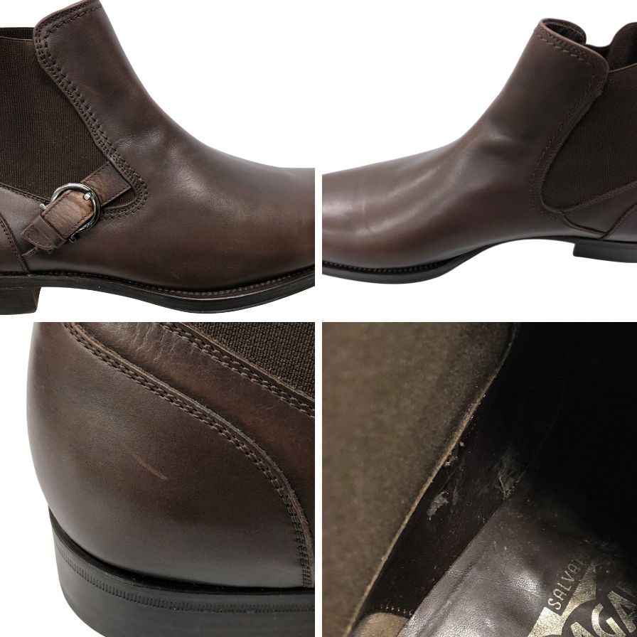 サルヴァトーレフェラガモ サイドゴアブーツ ストラップ ベルト レザー ブラウン サイズ11.5D Salvatore Ferragamo 約29.5cm【AFC43】