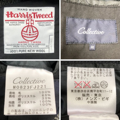 新品同様◆コレクティブ ハリスツイード テーラードジャケット ツイード ウール ヘリンボーン グレー メンズ サイズ2 Collective Harris Tweed 【AFA14】