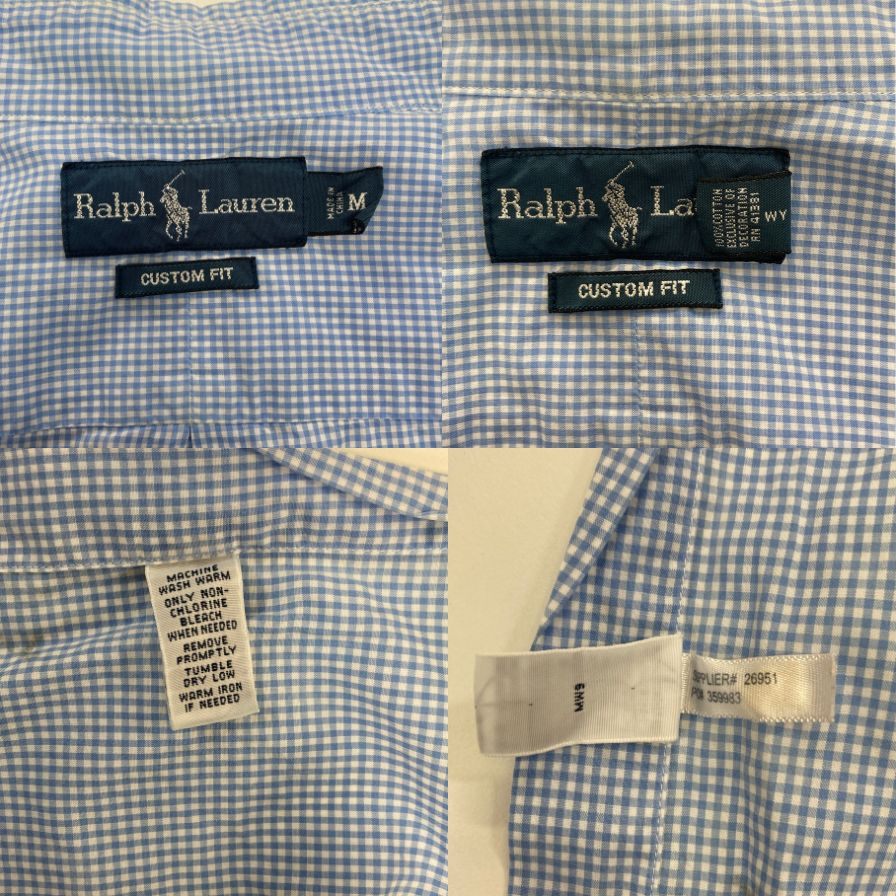 中古◆ラルフローレン ボタンダウンシャツ 90S チェック ブルー メンズ サイズM Ralph Lauren 【AFB27】
