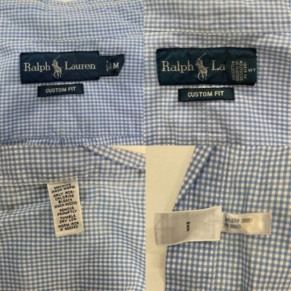 中古◆ラルフローレン ボタンダウンシャツ 90S チェック ブルー メンズ サイズM Ralph Lauren 【AFB27】