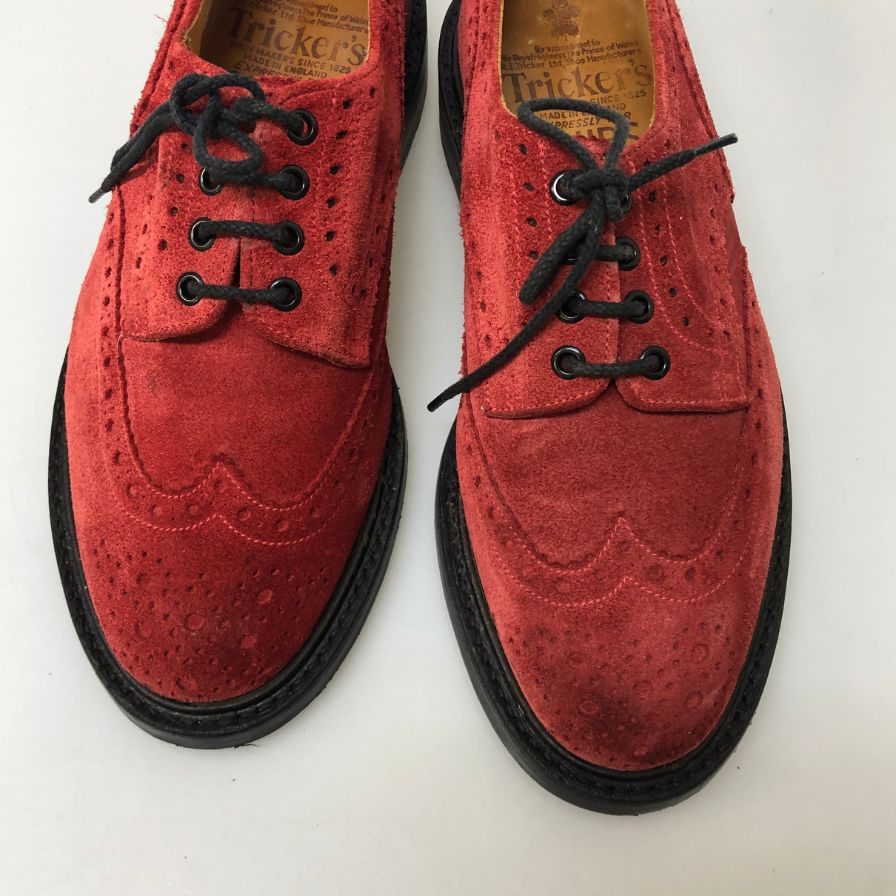 トリッカーズ スエード バートンフルブローグ 5633 メンズ サイズ7.5 レッド Tricker's 約26.0cm【PTM3】