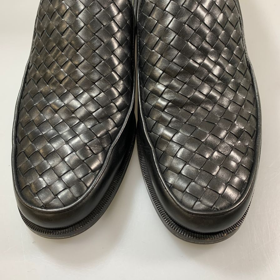 ボッテガヴェネタ スリッポン イントレチャート コブラヴァンプ  カーフ ブラック サイズ42 BOTTEGA VENETA 約27.0cm【AFC7】