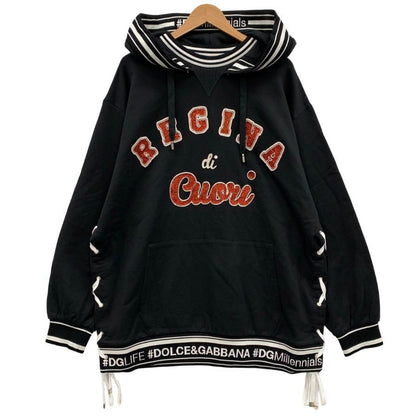 極美品◆ドルチェ&ガッバーナ ビーズ フーディー ロング丈 サイド編み紐 レディース サイズ42 ブラック DOLCE&GABBANA 【AFA7】