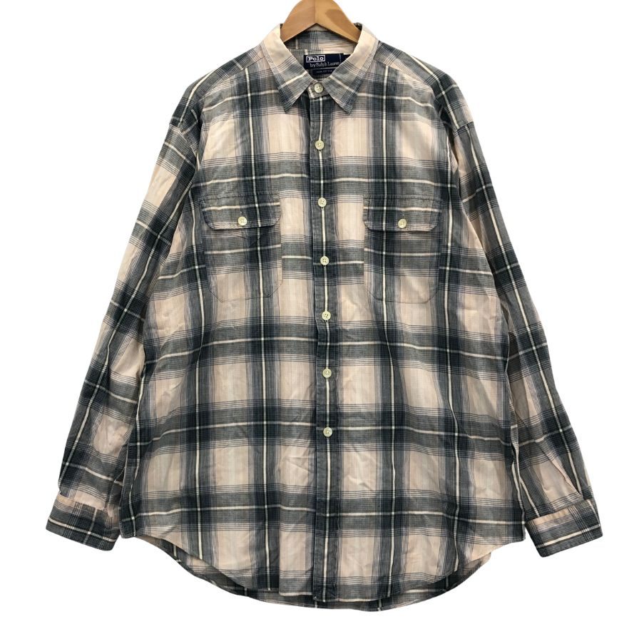 美品◆ポロラルフローレン 2フラップポケットシャツ 90年代 オールド チェック メンズ サイズXL Polo Ralph Lauren 【AFB39】