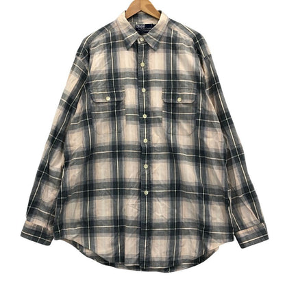美品◆ポロラルフローレン 2フラップポケットシャツ 90年代 オールド チェック メンズ サイズXL Polo Ralph Lauren 【AFB39】
