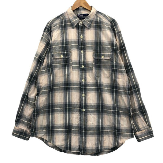 美品◆ポロラルフローレン 2フラップポケットシャツ 90年代 オールド チェック メンズ サイズXL Polo Ralph Lauren 【AFB39】