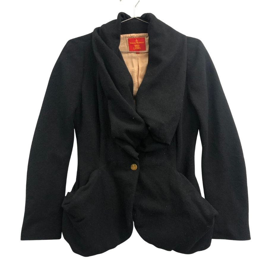 中古◆ヴィヴィアン ウエストウッド レッドレーベル ジャケット ウール 変形 1ボタン 42 レディース ブラック Vivienne Westwood RED LABEL 【AFA15】