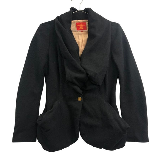 中古◆ヴィヴィアン ウエストウッド レッドレーベル ジャケット ウール 変形 1ボタン 42 レディース ブラック Vivienne Westwood RED LABEL 【AFA15】