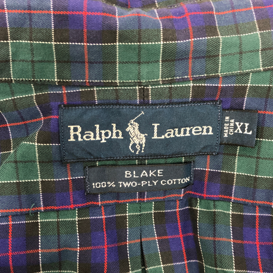 美品◆ポロラルフローレン 90S ボタンダウンシャツ タータンチェック ネイビー系 メンズ サイズXL Polo Ralph Lauren 【AFB35】