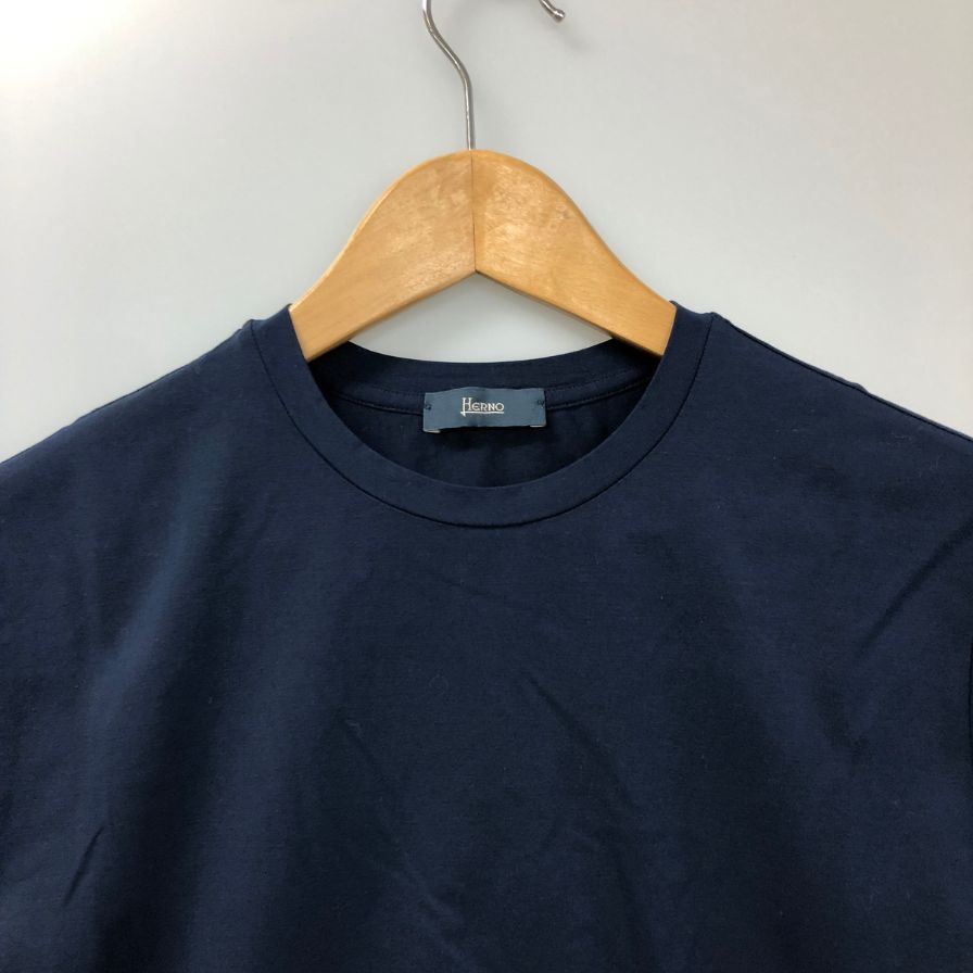 美品◆ヘルノ クルーネック コットン シャツ メンズ サイズ 44 ネイビー HERNO 【AFB38】