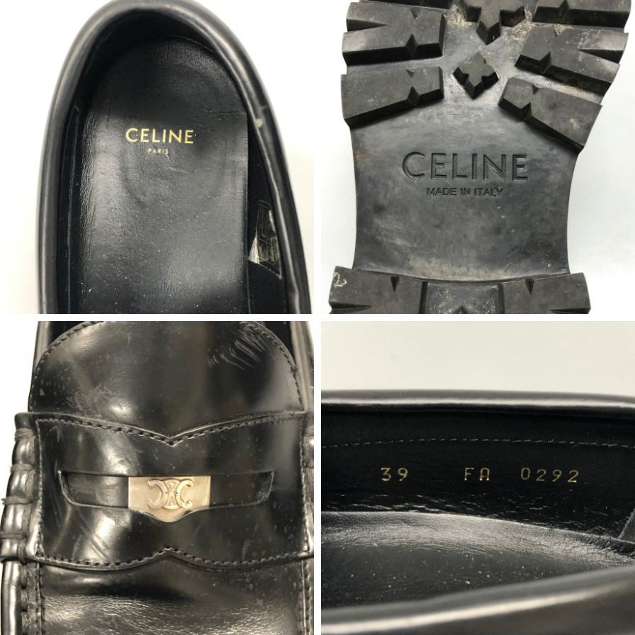 セリーヌ ローファー FA0292 トリオンフバルキーペニー レースアップシューズ  ブラック カーフ サイズ39 CELINE 約25.5cm【AFC2】