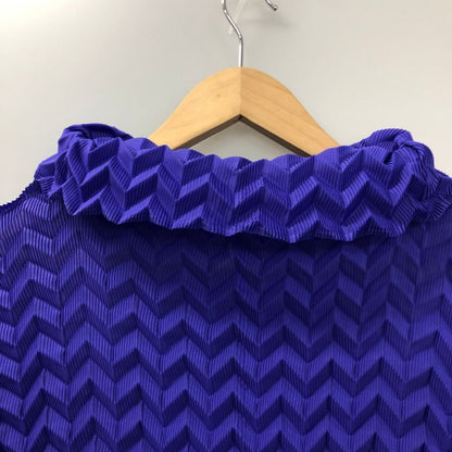 新品同様◆ミー イッセイ ミヤケ ジグザグ プリーツ カットソー ブルー フリーサイズ レディース me ISSEY MIYAKE 【AFB18】