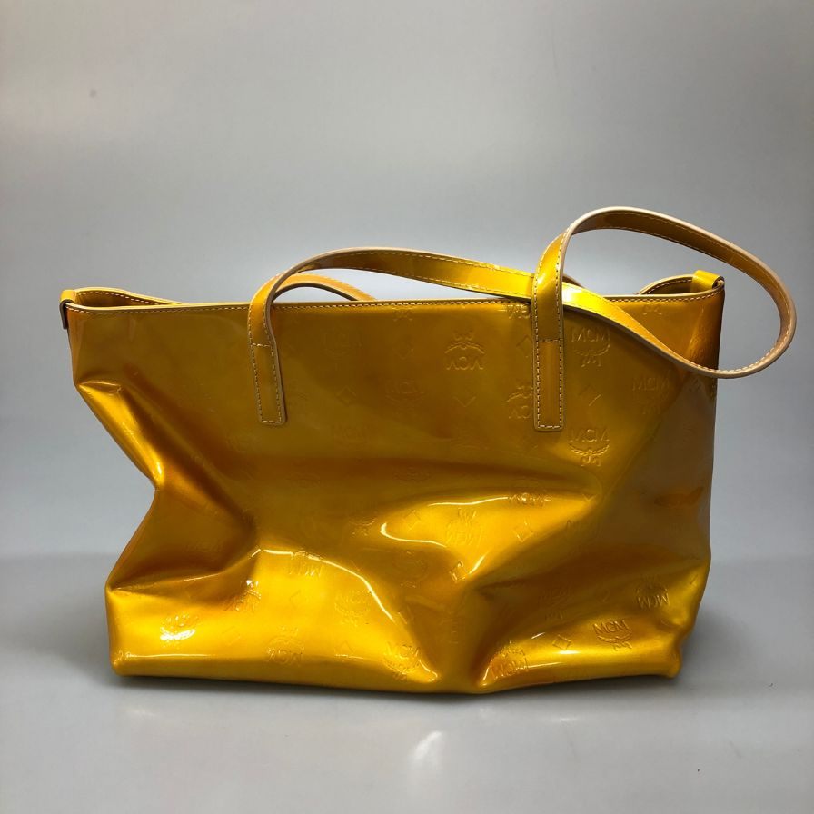 エムシーエム トートバッグ エナメル ロゴ イエロー オレンジ MCM【AFE5】