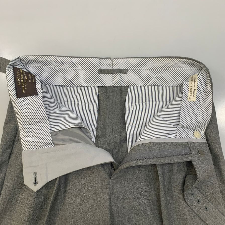 ユニバーサルランゲージ×VITALE BARBERIS CANONICO スラックス カノニコ ウール 2タック ストラップ メンズ グレー サイズSS UNIVERSAL LANGUAGE 【AFB19】