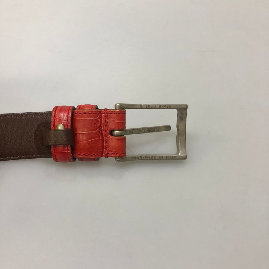 フェリージ レザーベルト クロコ型押し レッド系 メンズ サイズ85 Felisi【AFI4】