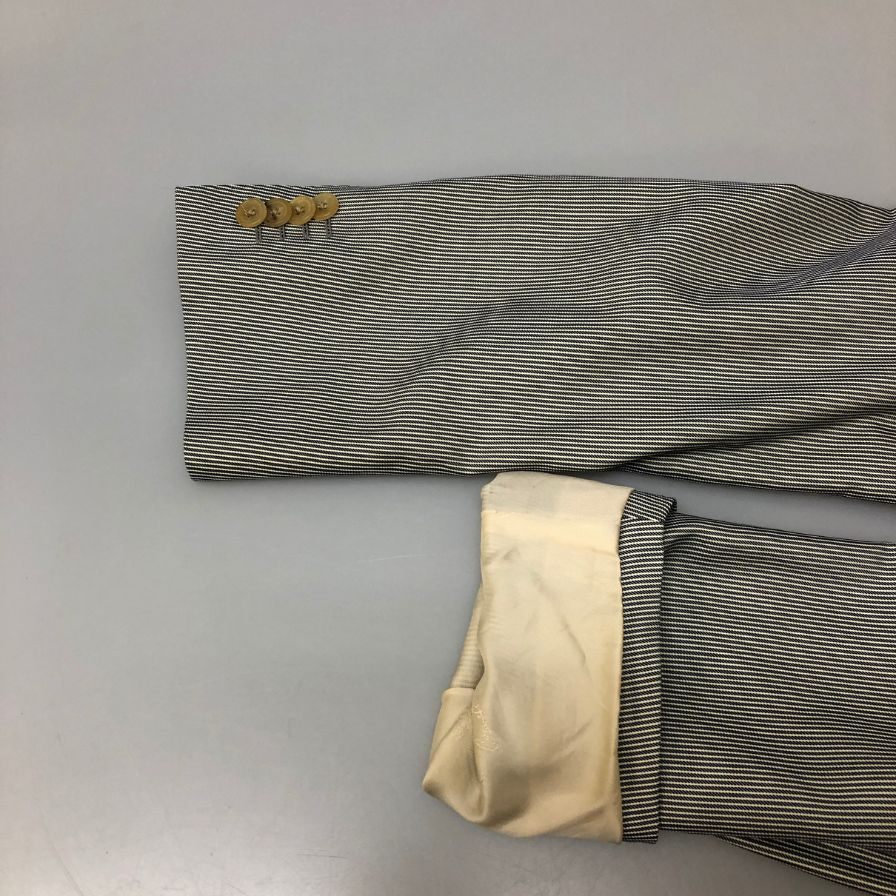 美品◆コルネリアーニ 3つボタン ジャケット ストライプ柄 シルク混 メンズ サイズ50 グレー系 CORNELIANI 【AFB46】