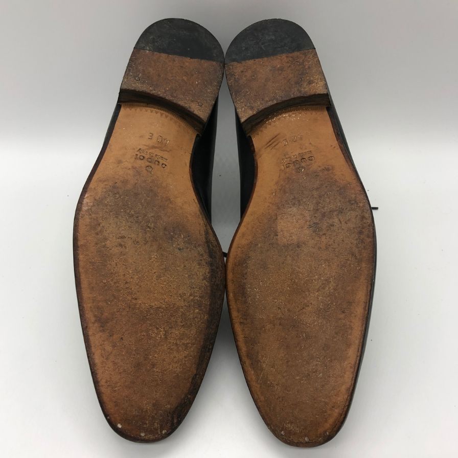 グッチ ウイングチップ カーフ ロゴ刻印 ステッチ メンズ ブラック サイズ40E GUCCI 約25.0cm【PTM4】