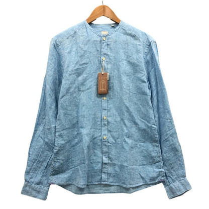 極美品◆ザッカス ノーカラーシャツ リネン メンズ サイズ41 ブルー XACUS 【AFB47】