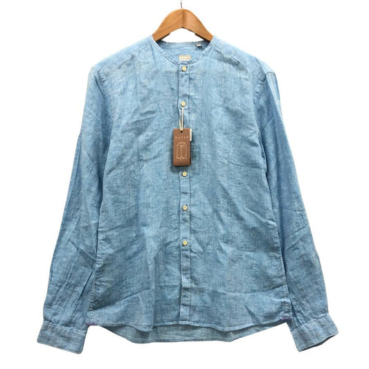 極美品◆ザッカス ノーカラーシャツ リネン メンズ サイズ41 ブルー XACUS 【AFB47】