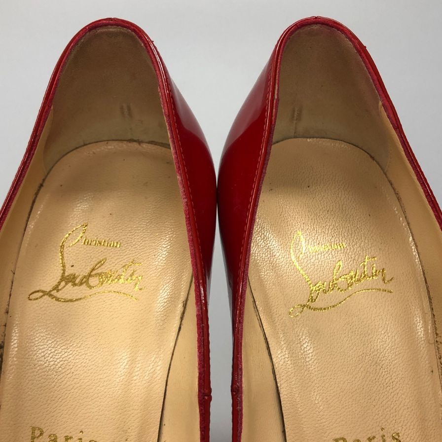 ルブタン ラウンドトゥ ハイヒール パテントレザー レッド サイズ35 Christian Louboutin 約22.5cm【AFD3】