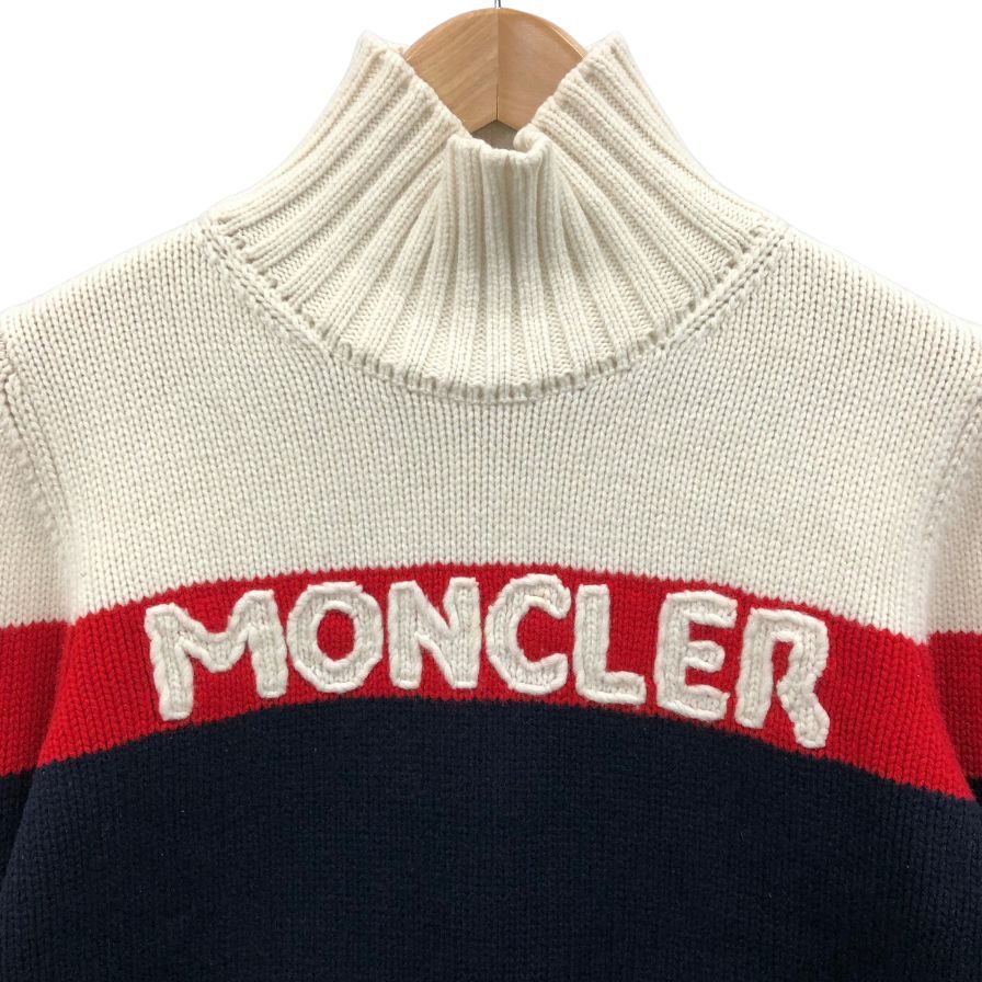 美品◆モンクレール ロゴ ニット 19AW ネイビー系 レディース サイズM MAGLIONE TORICOT CICLISTA MONCLER 【AFB22】