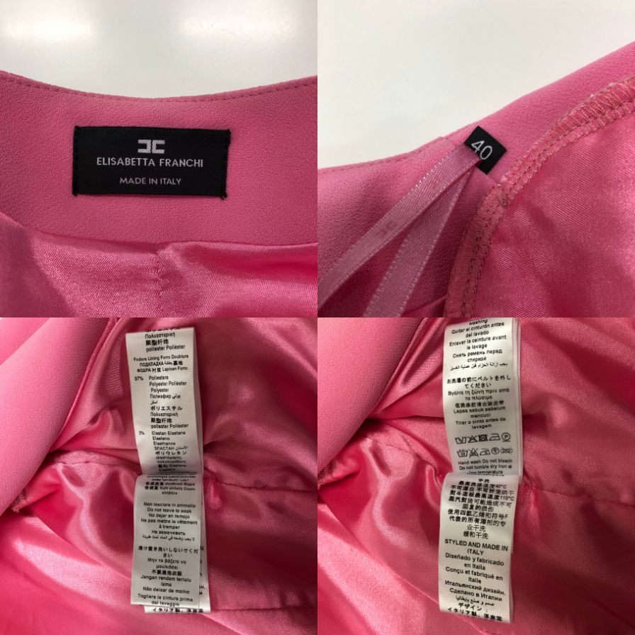 美品◆エリザベッタ フランキ ノーカラーコート ダブルブレスト ピンク サイズ40 ELISABETTA FRANCHI 【AFB14】