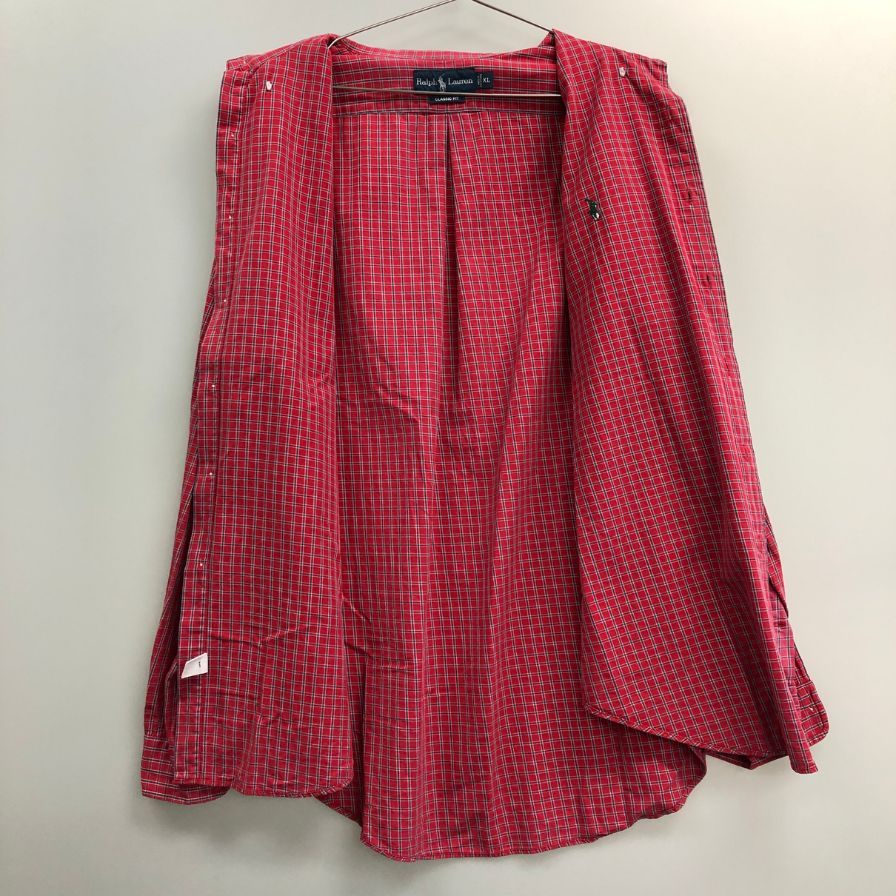 美品◆ラルフローレン ボタンダウンシャツ 90S チェック レッド メンズ サイズXL Ralph Lauren 【AFB43】