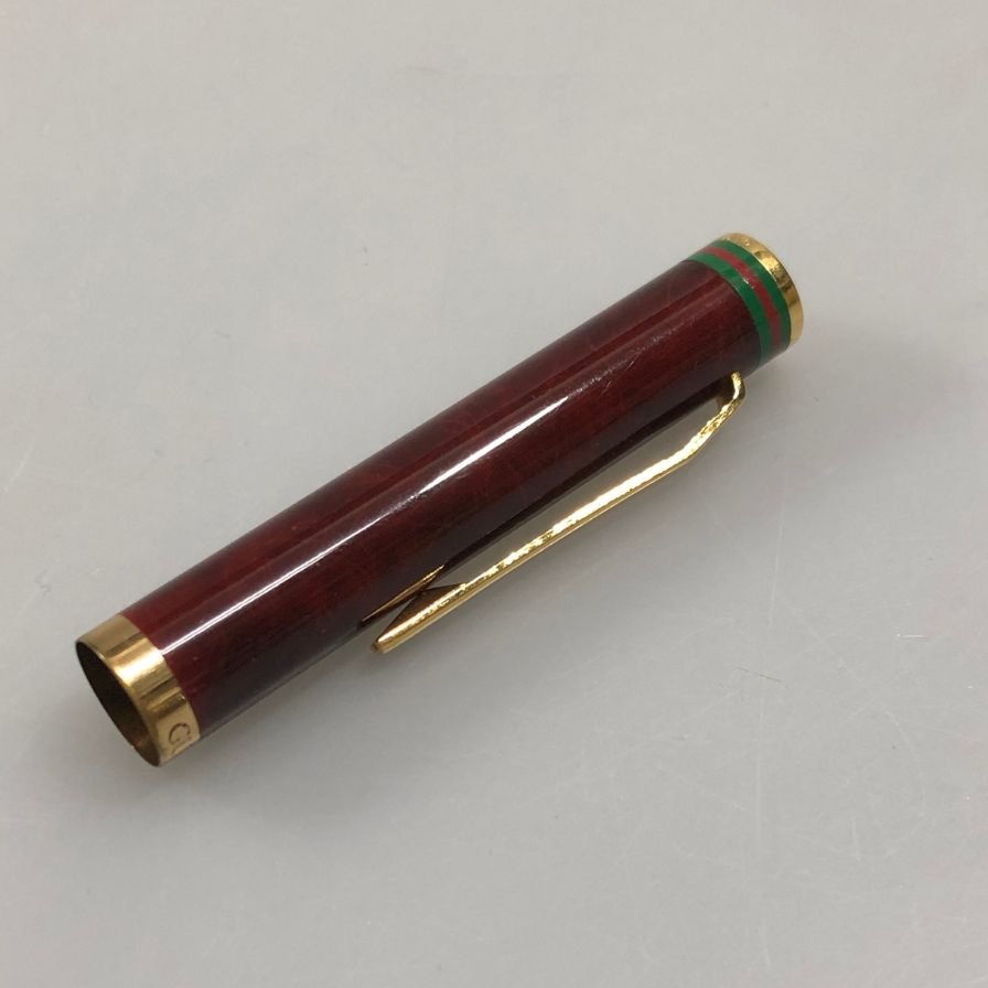 グッチ 万年筆 キャップ式 シェリーライン 14K 14CT ボルドー ゴールド GUCCI【AFI2】