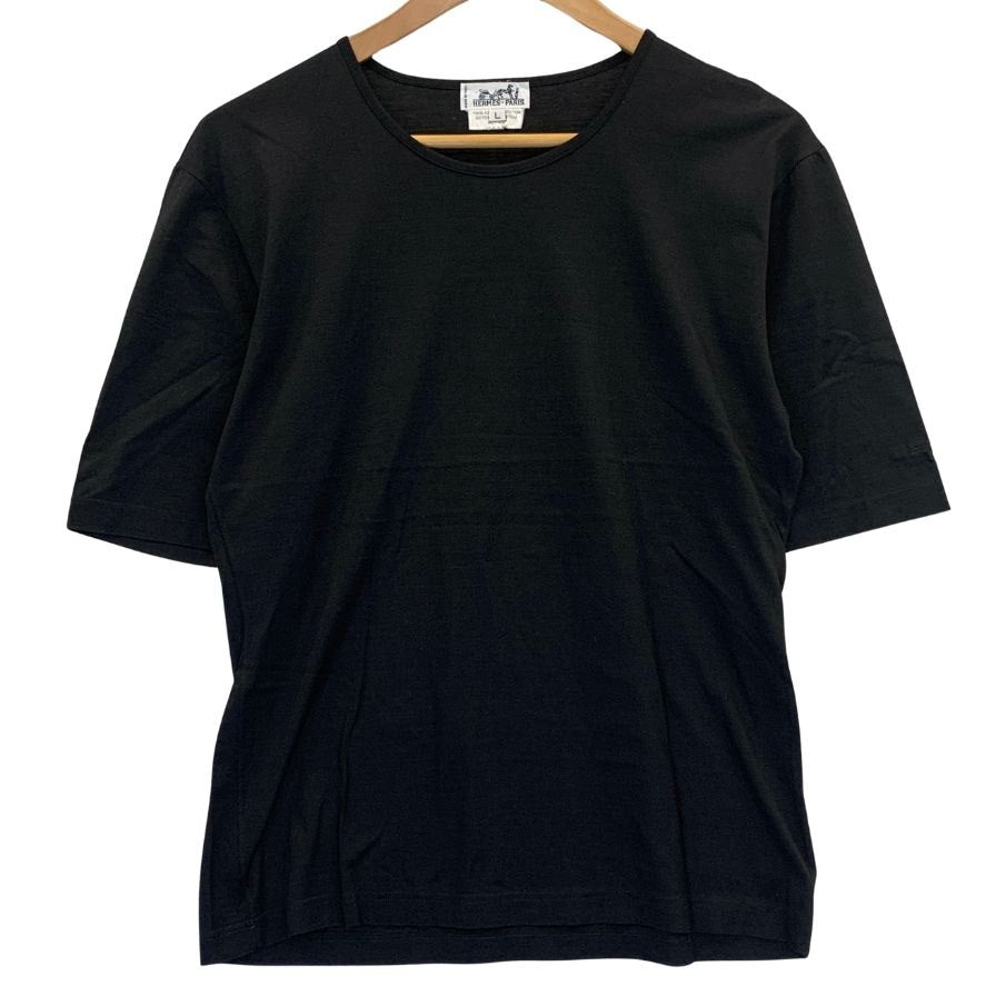 極美品◆エルメス 半袖Tシャツ ブラック ロゴ刺繍 レディース サイズL HERMES 【AFB9】