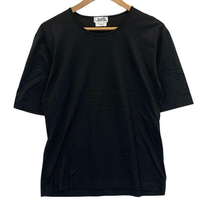 極美品◆エルメス 半袖Tシャツ ブラック ロゴ刺繍 レディース サイズL HERMES 【AFB9】