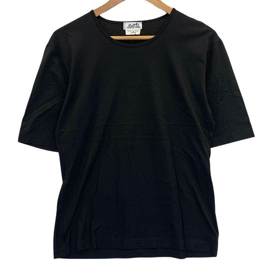 極美品◆エルメス 半袖Tシャツ ブラック ロゴ刺繍 レディース サイズL HERMES 【AFB9】