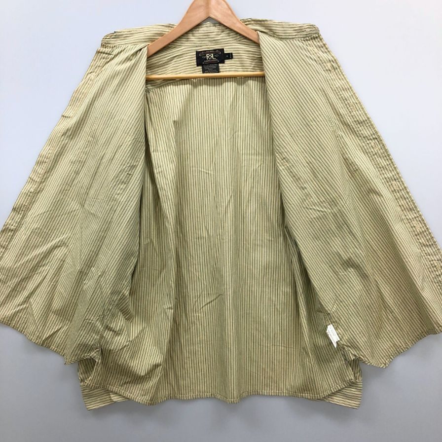 中古◆ダブルアールエル ラルフローレン 90S ストライプシャツ 三ツ星タグ ベージュ サイズM メンズ RRL RALPH LAUREN 【AFB37】